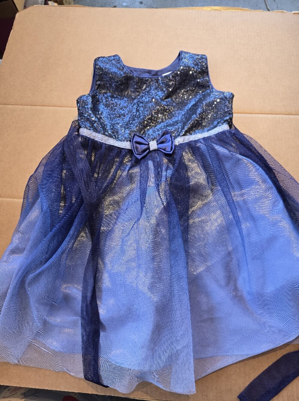 Jona Michelle Navy Blue Sequin & Tulle Bow Dress